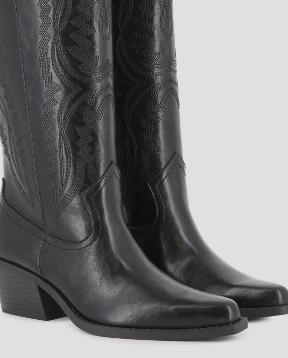 Botas Cowboy Elowen em Polipiel com Salto Médio Preto-4