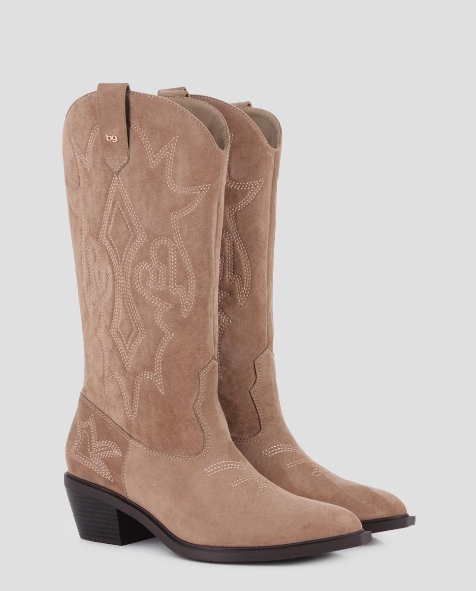 Botas Cowboy Altas Kael em Polipiel de Salto Médio Castanho-claro-2