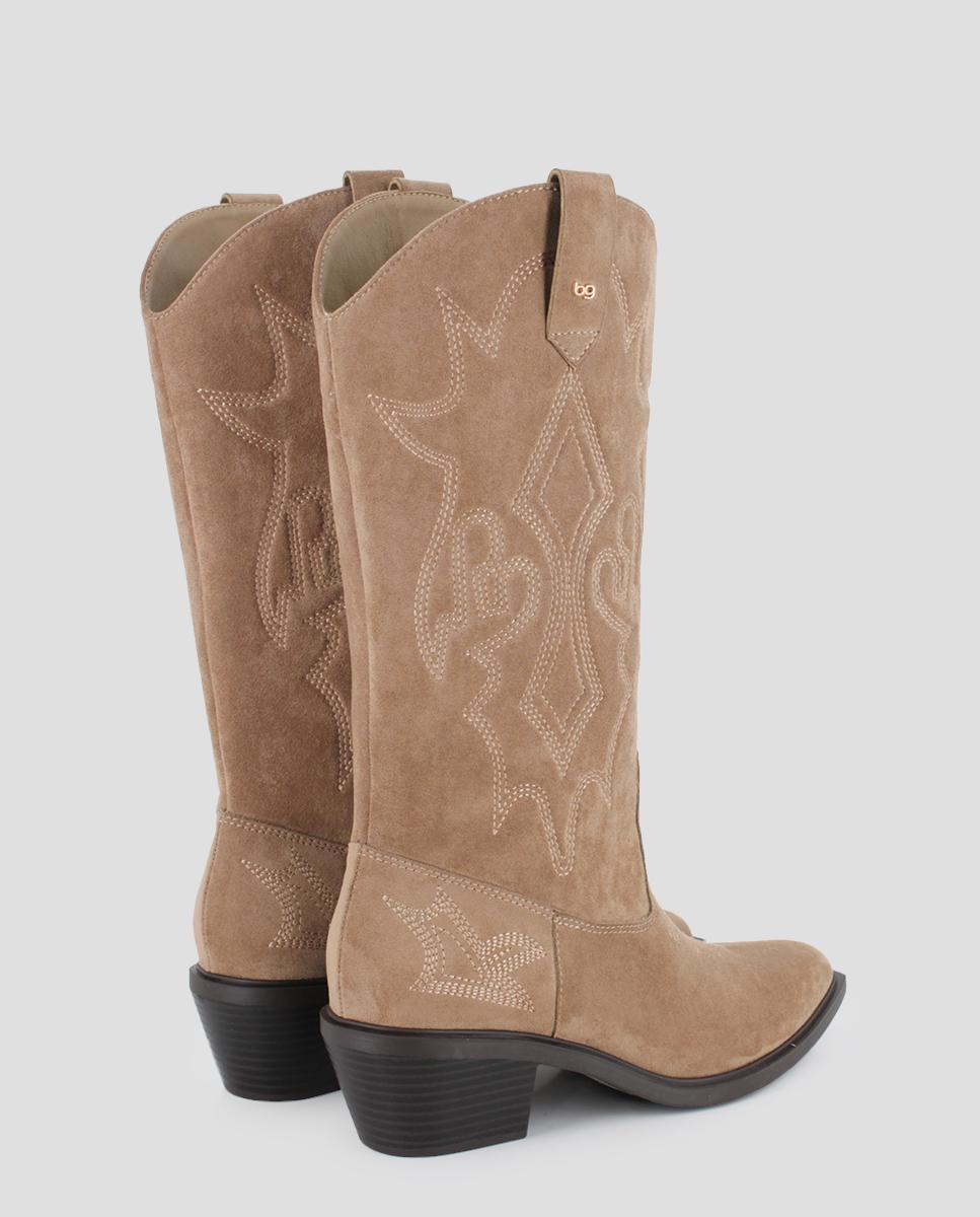Botas Cowboy Altas Kael em Polipiel de Salto Médio Castanho-claro-3