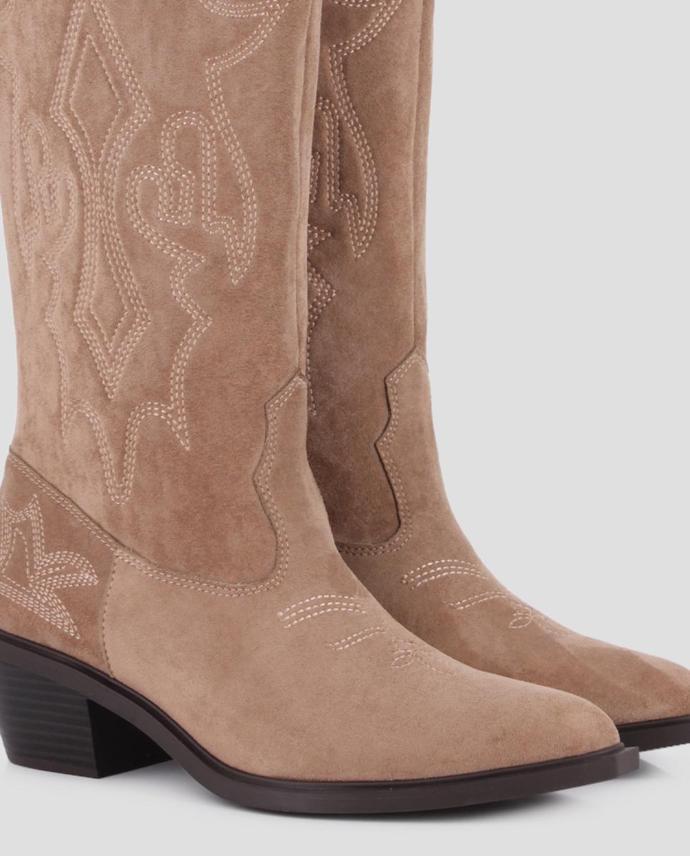 Botas Cowboy Altas Kael em Polipiel de Salto Médio Castanho-claro-4