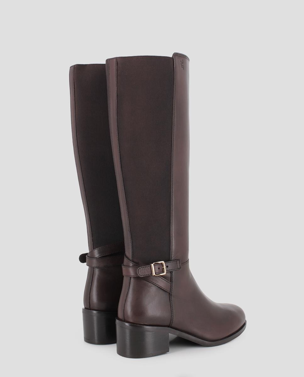 Botas Altas de Pele Jasmin 02 com Fivela Castanho-3