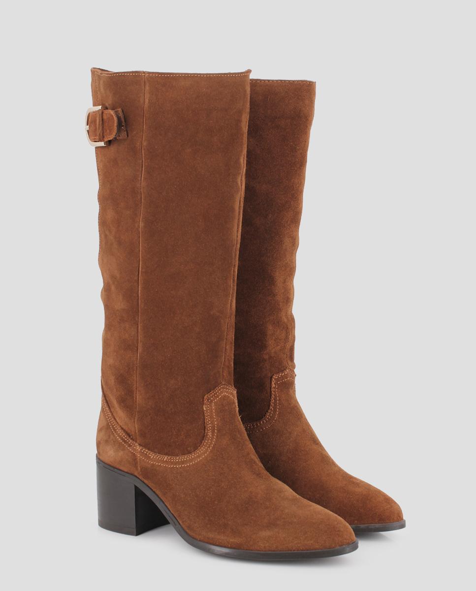 Botas Altas Tanita em Pele de Camurça Camel-2