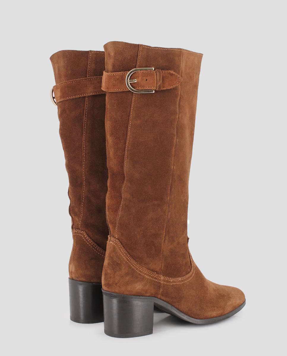 Botas Altas Tanita em Pele de Camurça Camel-3