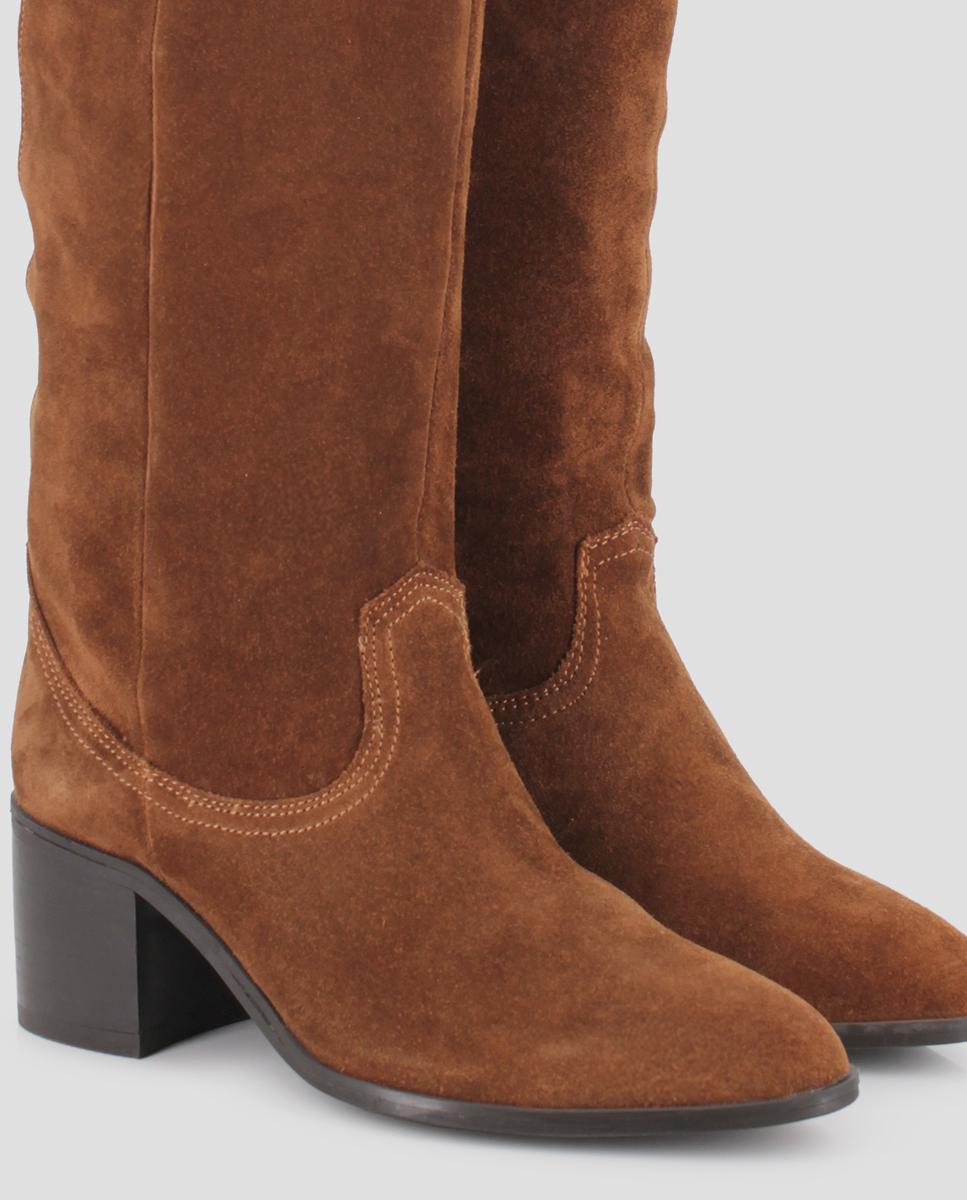 Botas Altas Tanita em Pele de Camurça Camel-4