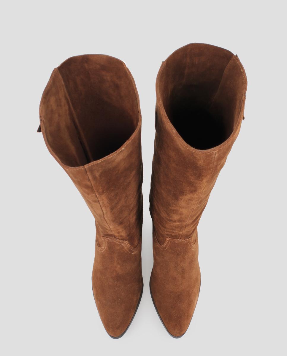 Botas Altas Tanita em Pele de Camurça Camel-5