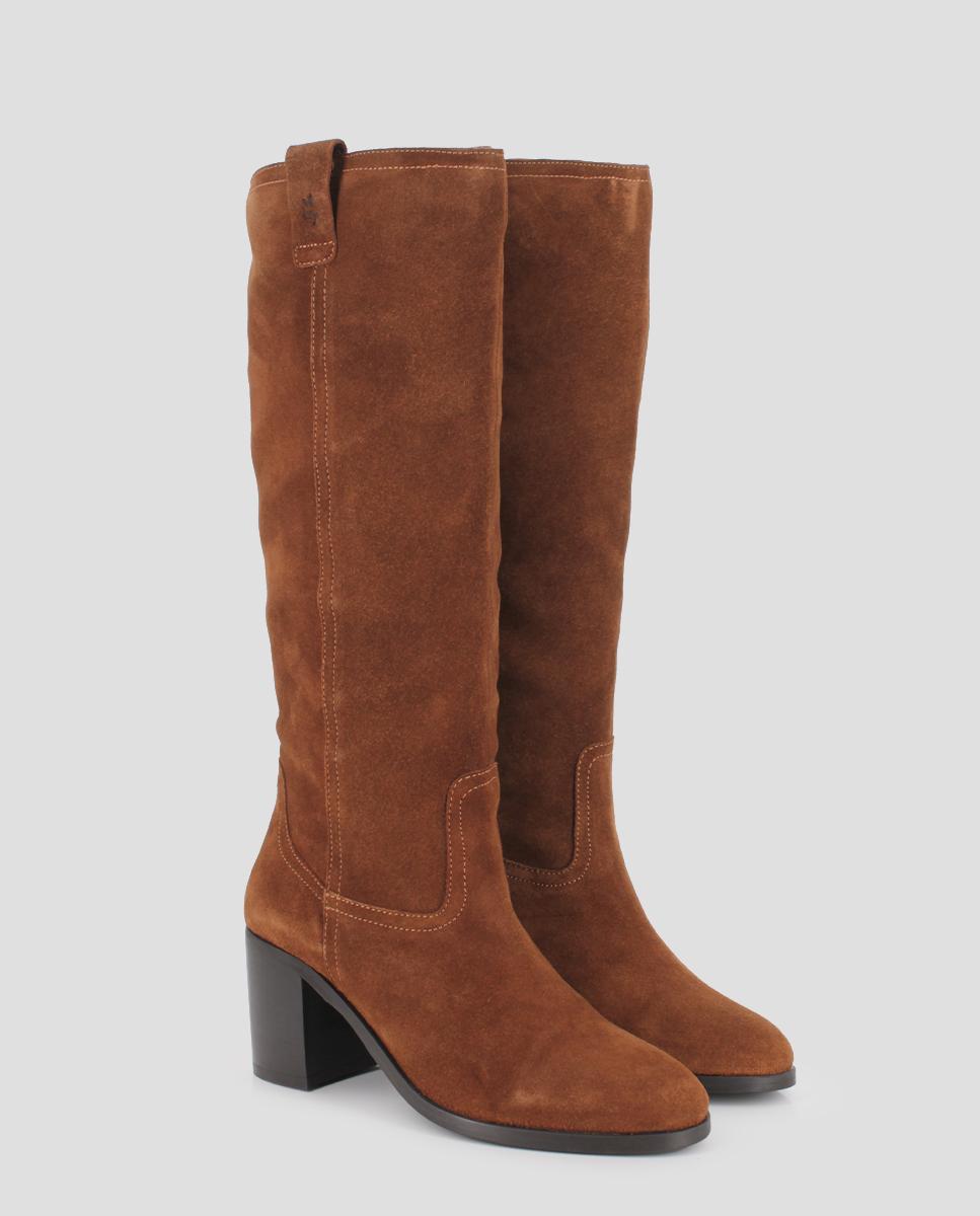 Botas Altas Tunia em Pele de Camurça Camel-2
