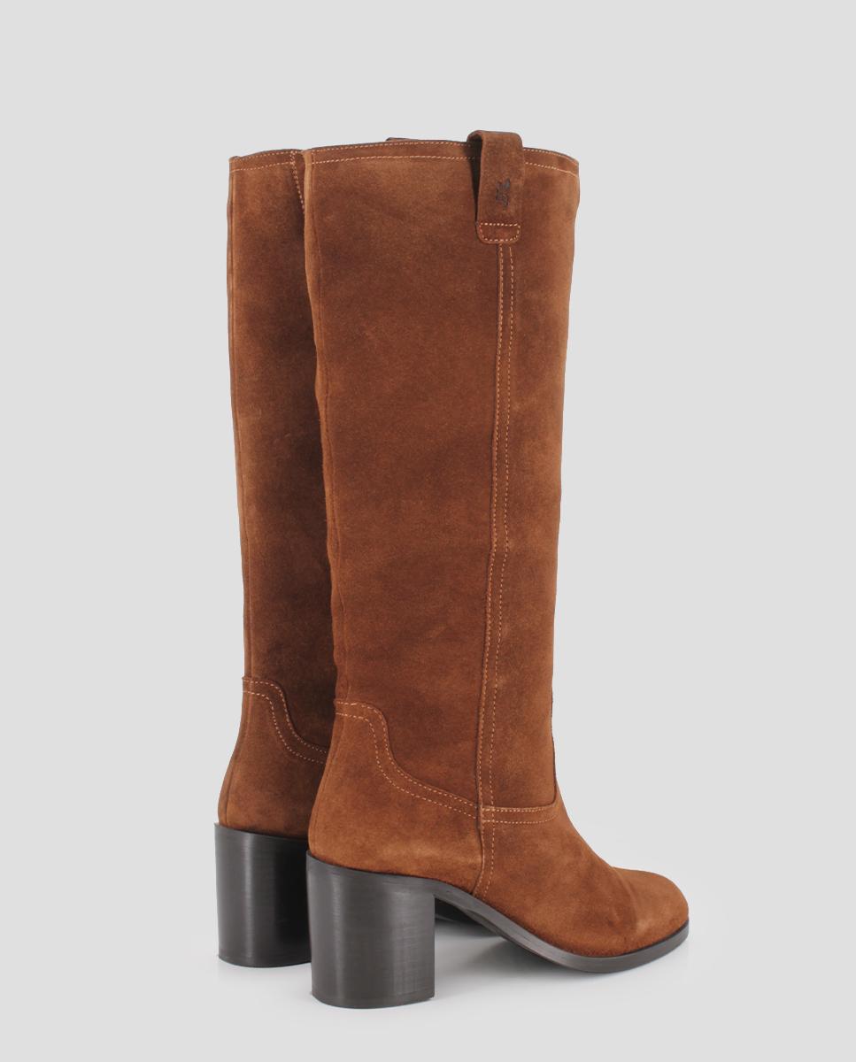 Botas Altas Tunia em Pele de Camurça Camel-3
