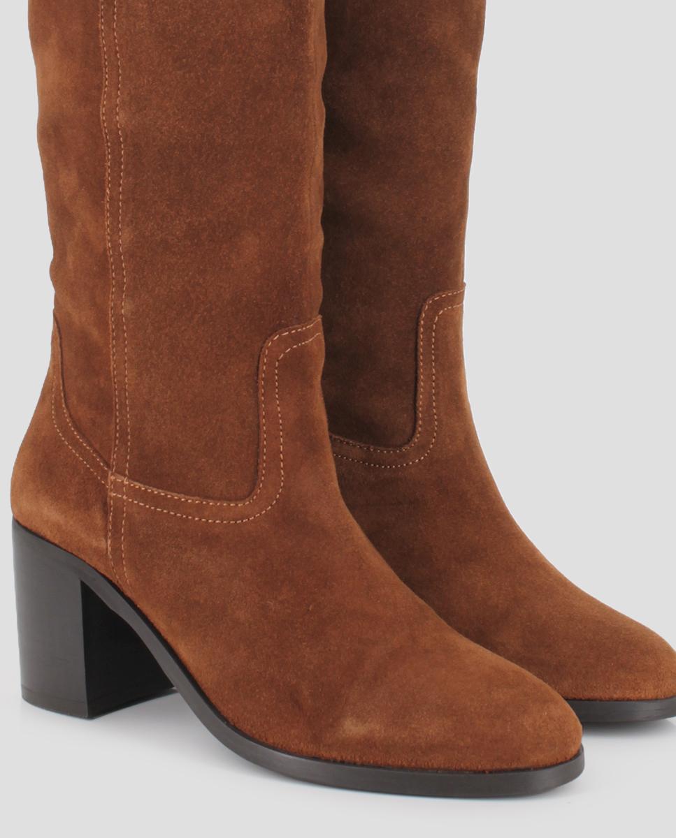 Botas Altas Tunia em Pele de Camurça Camel-4
