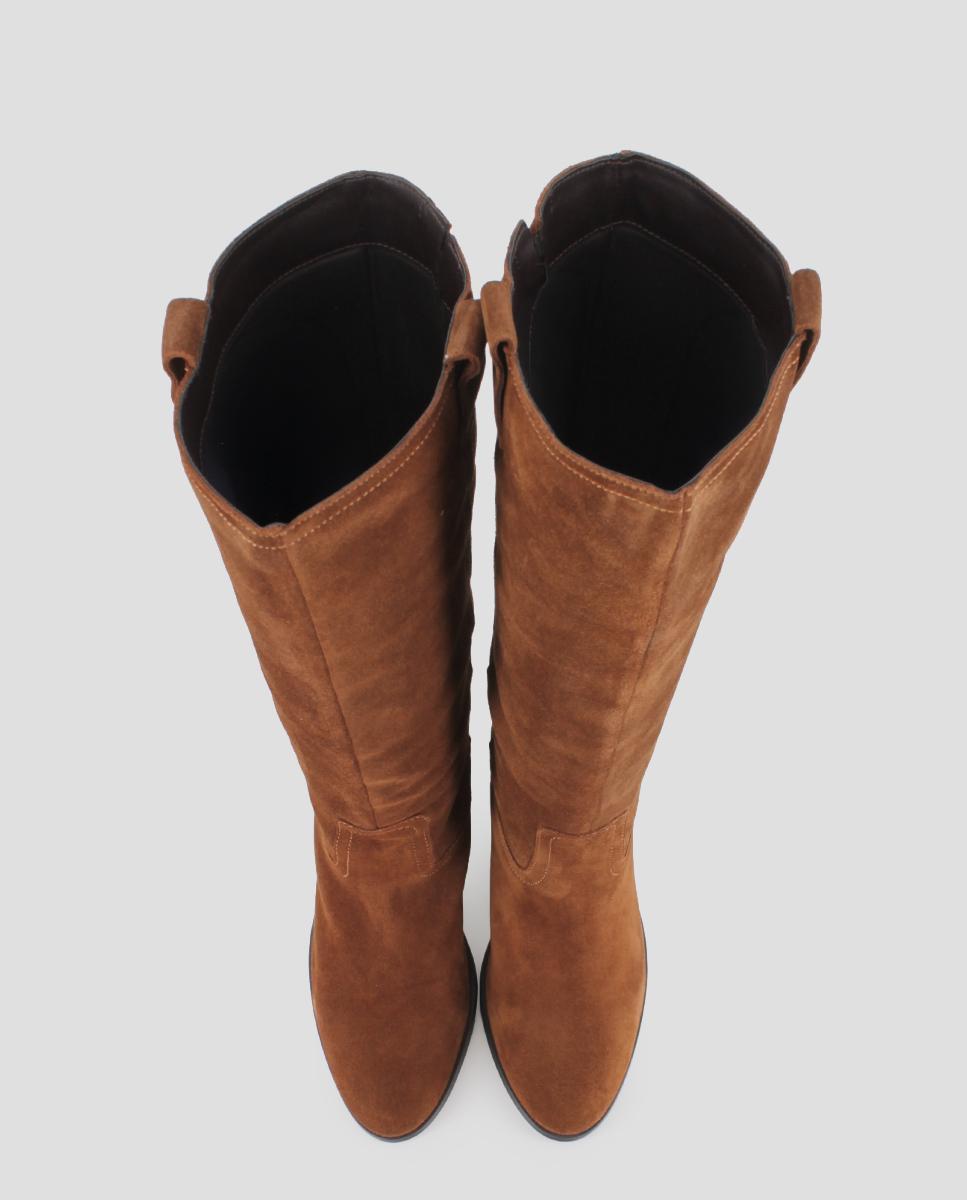 Botas Altas Tunia em Pele de Camurça Camel-5