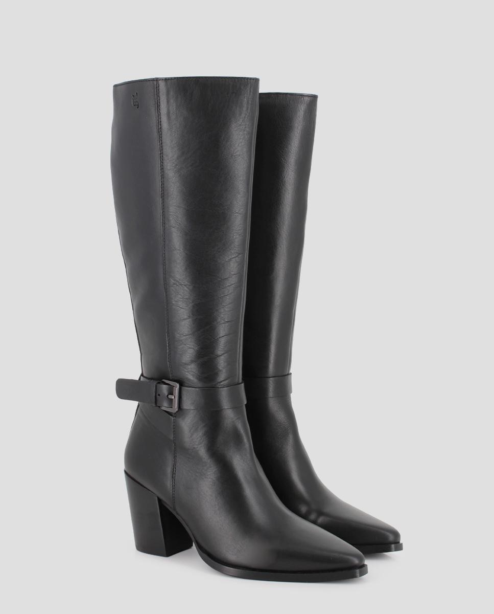 Botas Altas Melo de Pele com Tacão Preto-2