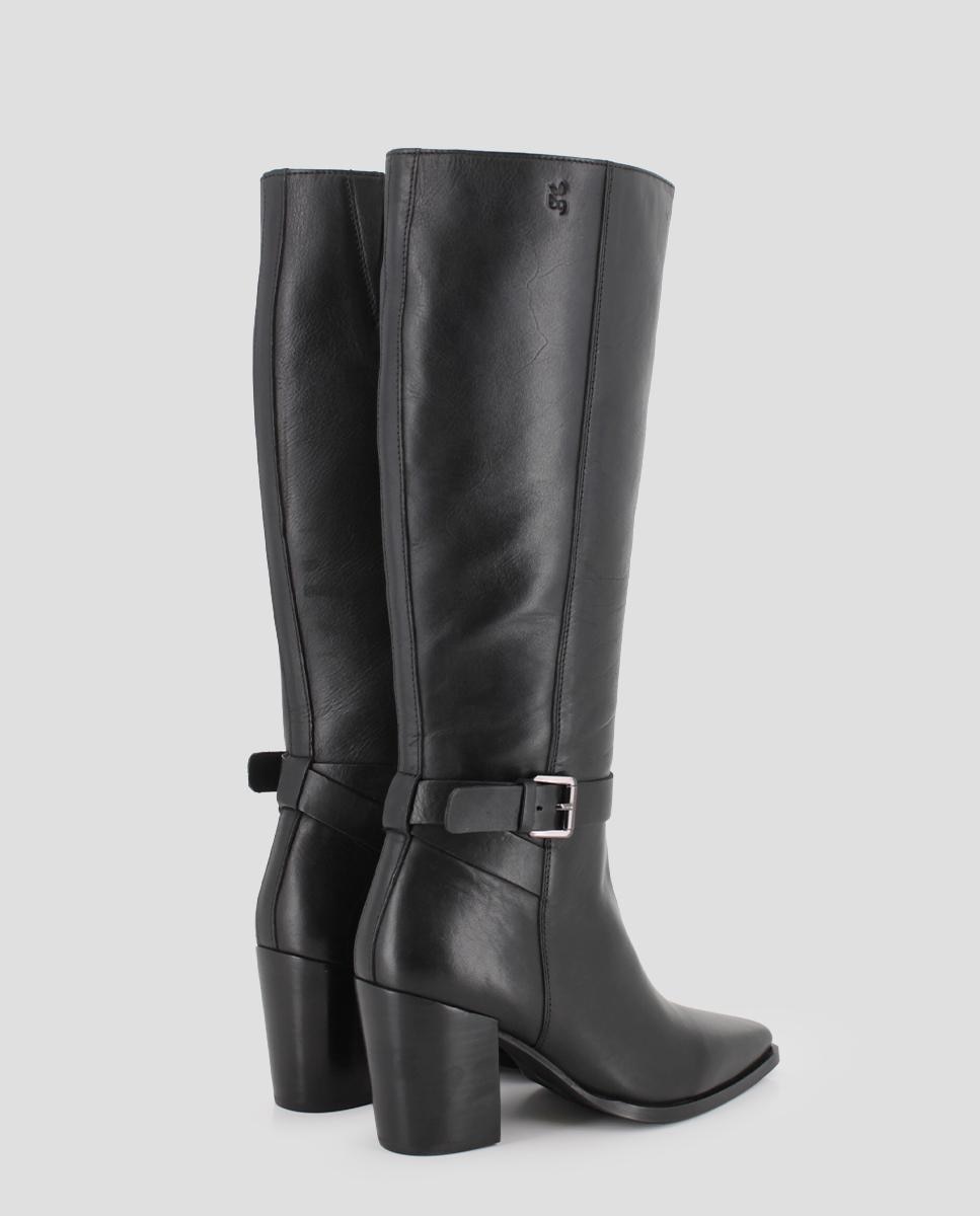 Botas Altas Melo de Pele com Tacão Preto-3
