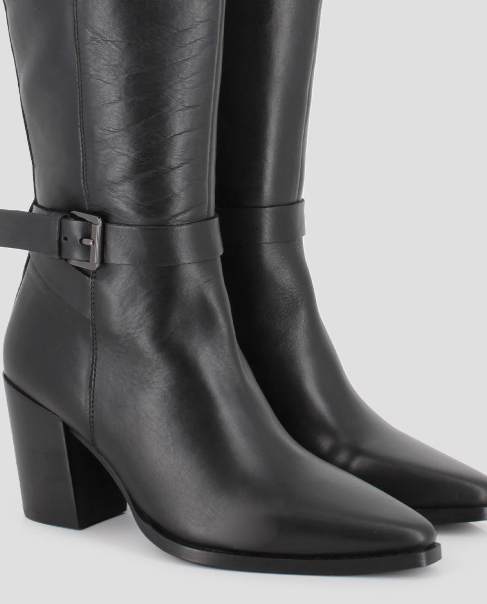 Botas Altas Melo de Pele com Tacão Preto-4