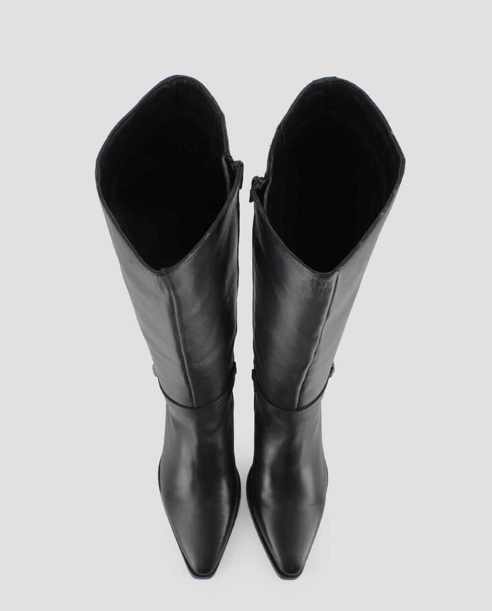 Botas Altas Melo de Pele com Tacão Preto-5