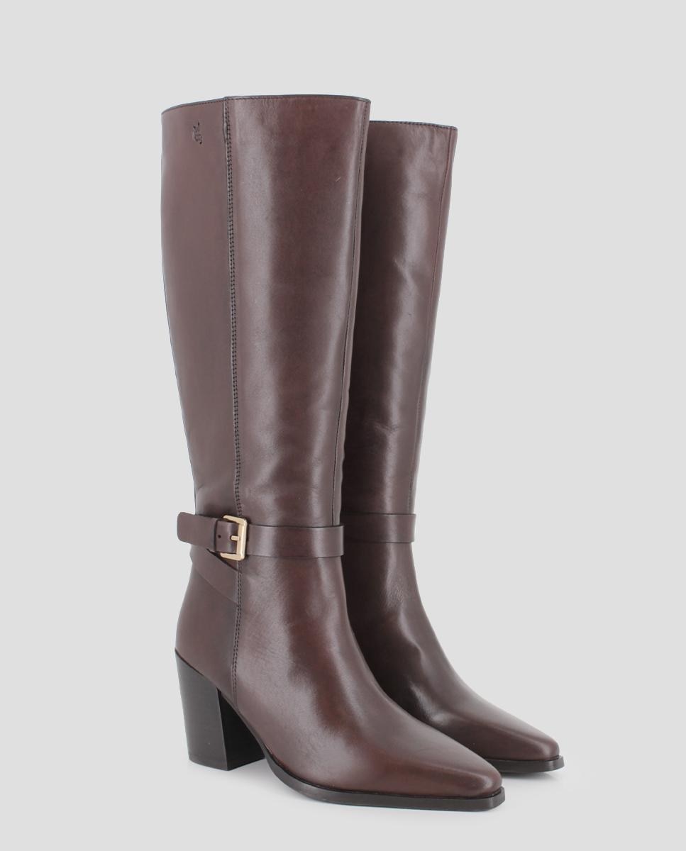 Botas Altas de Pele Melo com Tacão Castanho-2