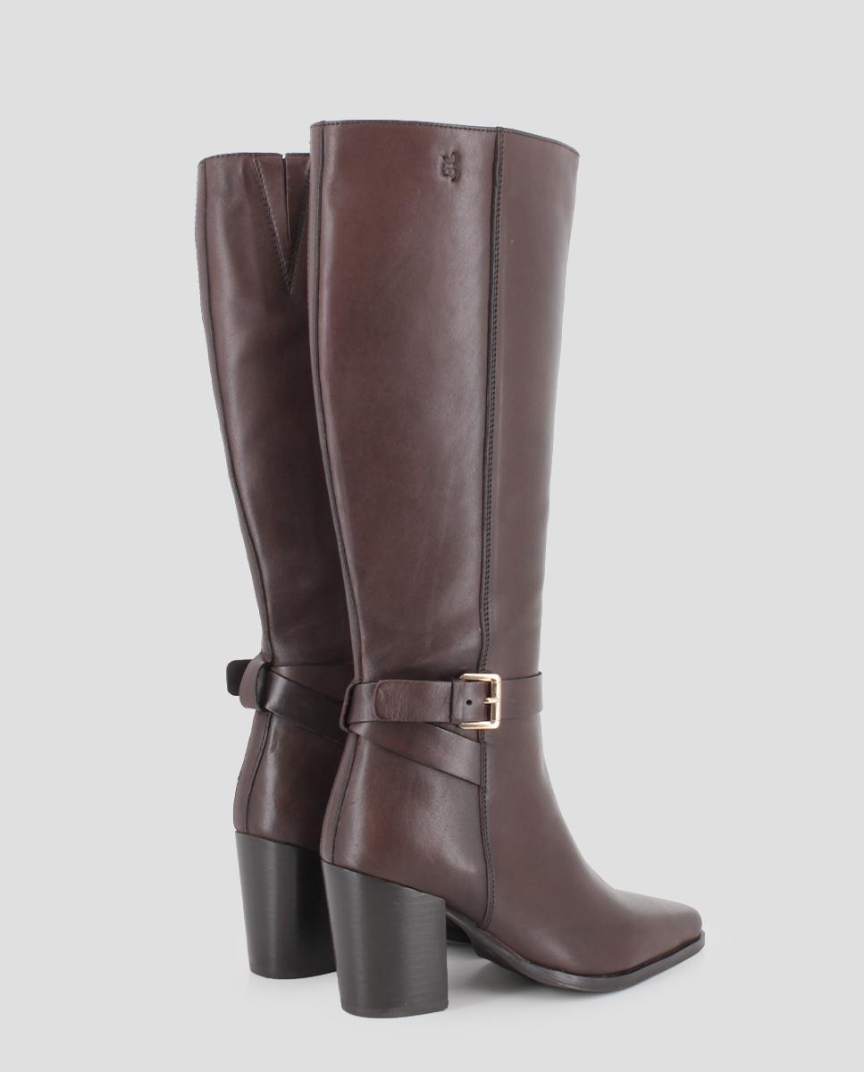 Botas Altas de Pele Melo com Tacão Castanho-3