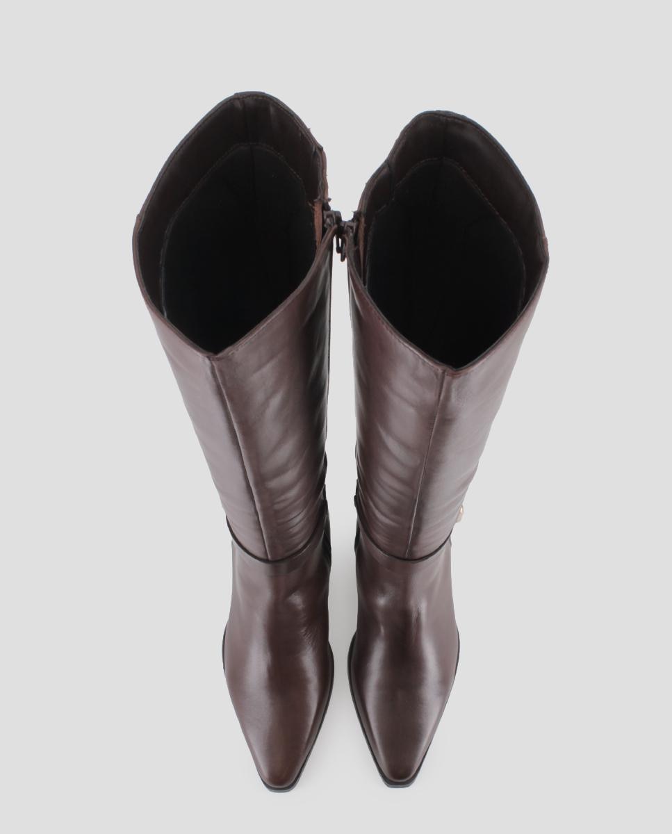 Botas Altas de Pele Melo com Tacão Castanho-5