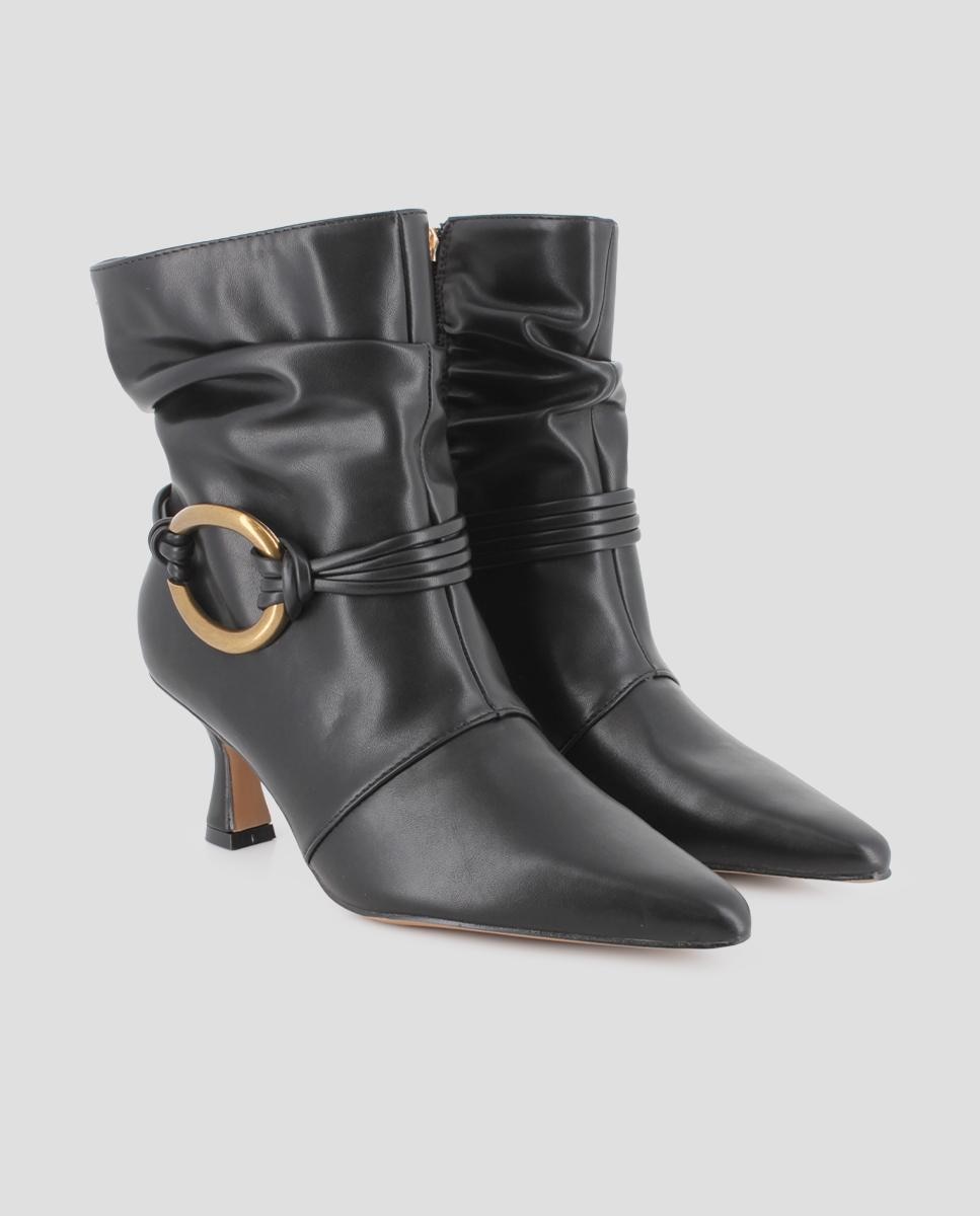 Botins Havana de Salto Médio com Fivela Preto-2