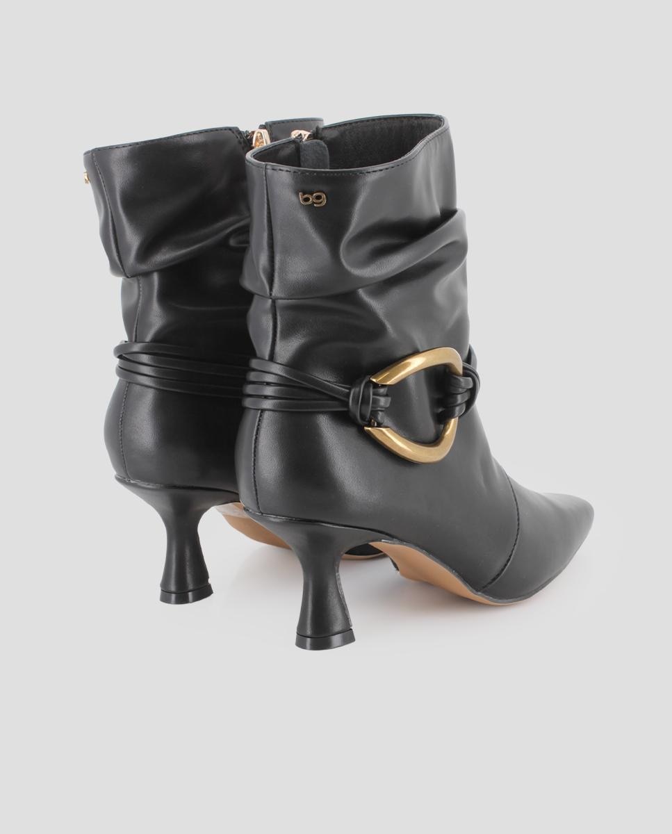 Botins Havana de Salto Médio com Fivela Preto-3