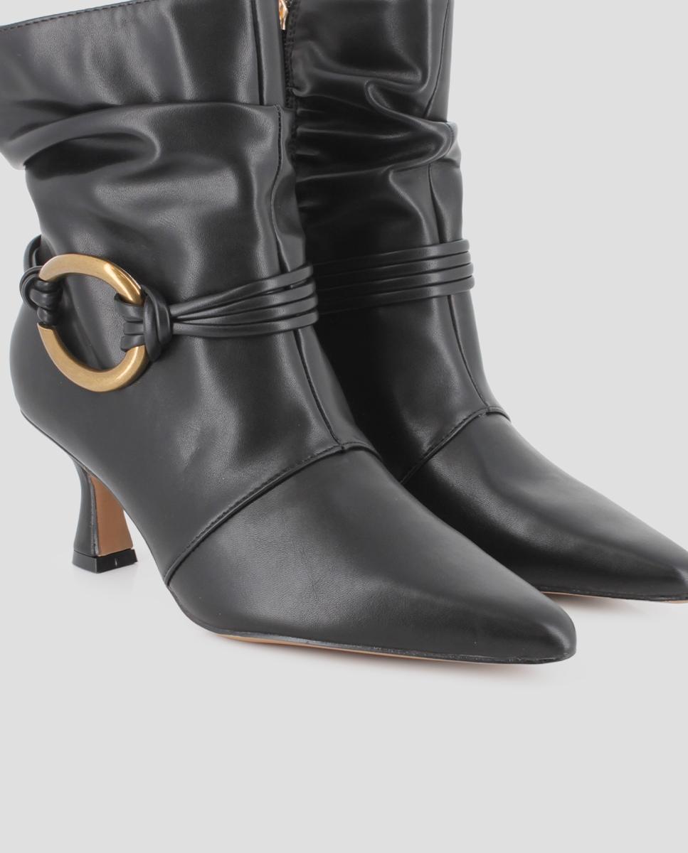 Botins Havana de Salto Médio com Fivela Preto-4