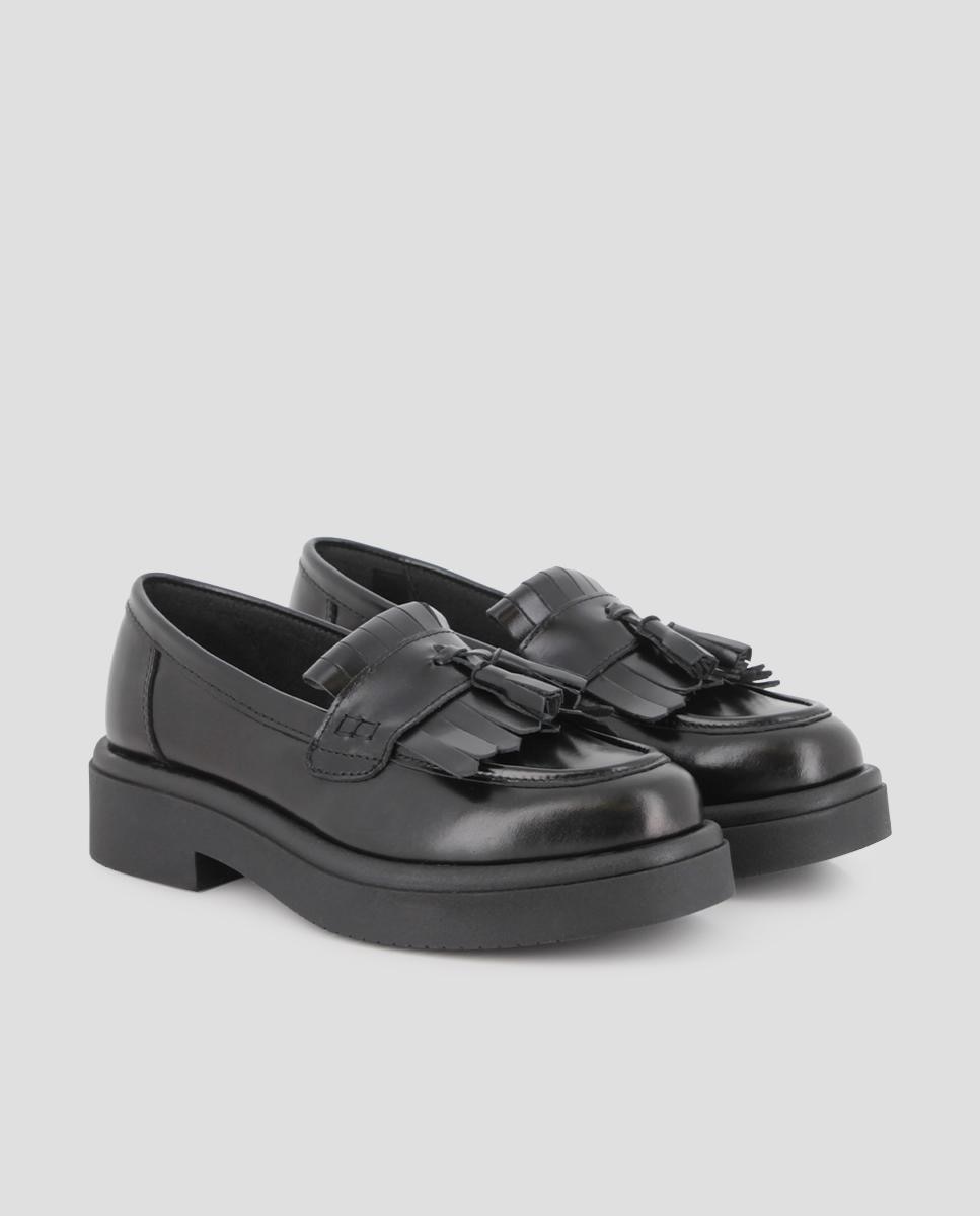 Mocassins de Pele Sophia com Pompom Preto-2