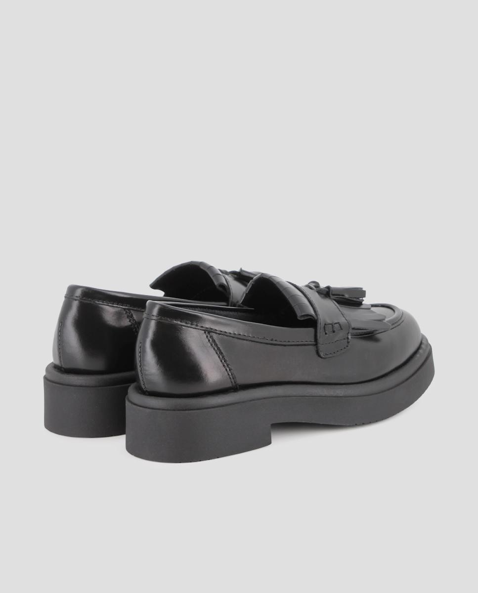 Mocassins de Pele Sophia com Pompom Preto-3