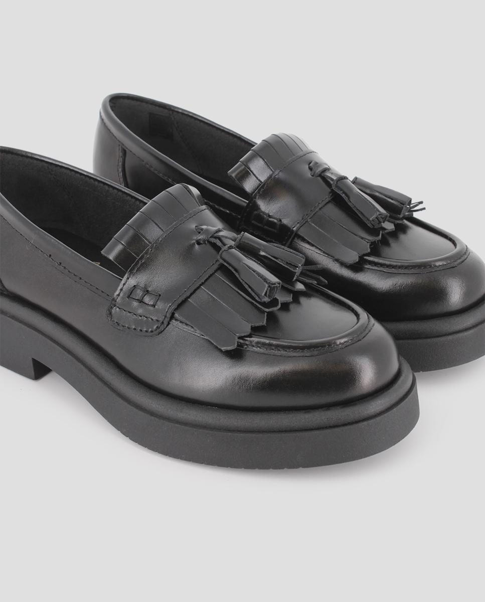 Mocassins de Pele Sophia com Pompom Preto-4