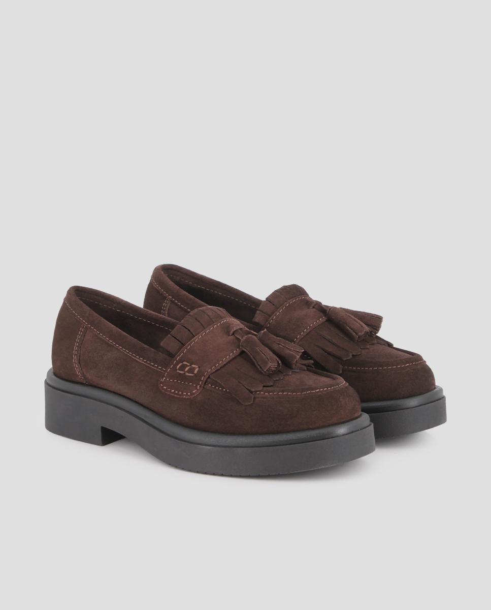 Mocassins de Pele Sophia com Pompom Castanho-escuro-2