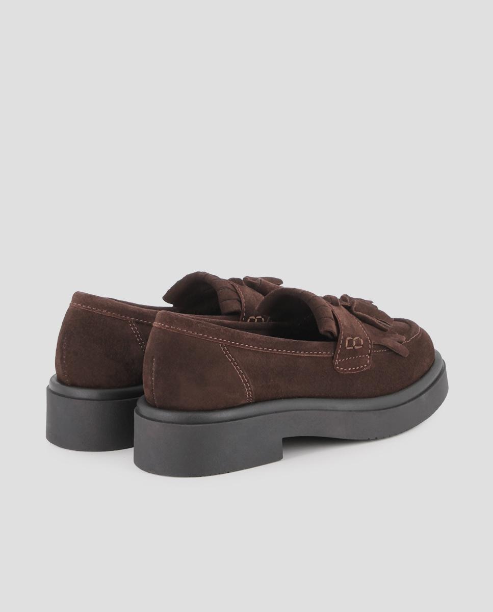 Mocassins de Pele Sophia com Pompom Castanho-escuro-3