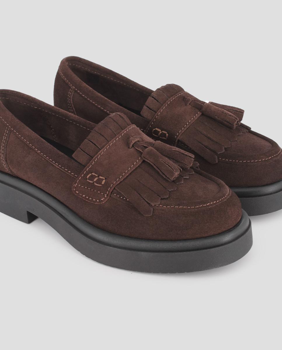 Mocassins de Pele Sophia com Pompom Castanho-escuro-4