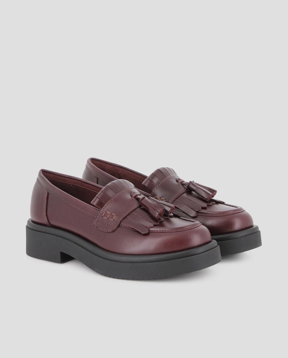 Mocassins de Pele Sophia com Pompom Bordeaux-2