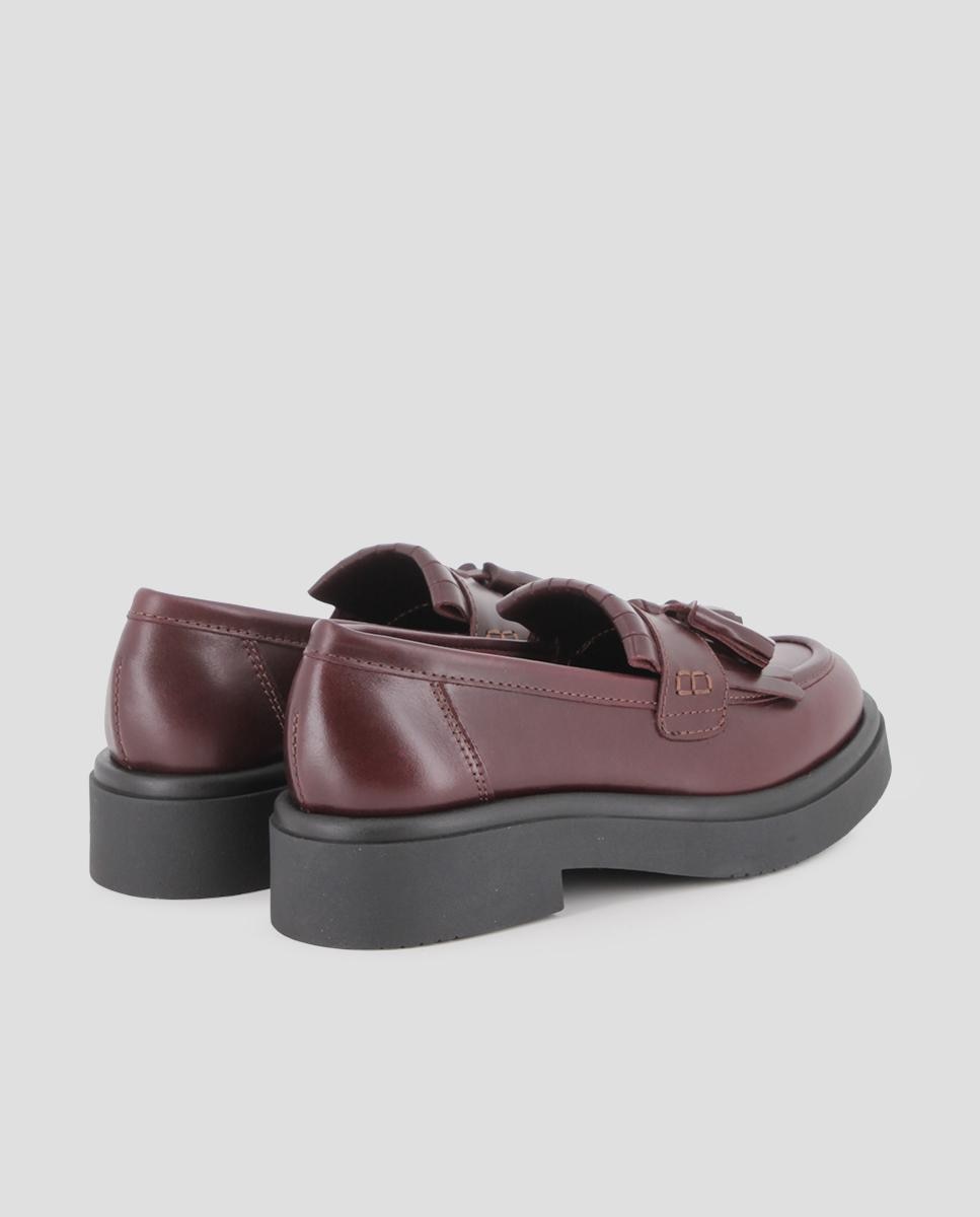 Mocassins de Pele Sophia com Pompom Bordeaux-3