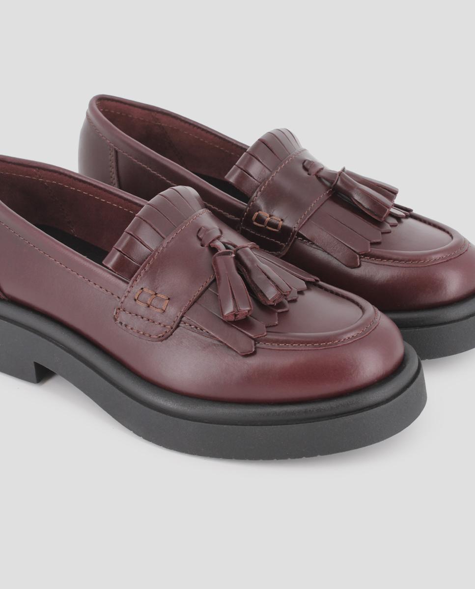 Mocassins de Pele Sophia com Pompom Bordeaux-4