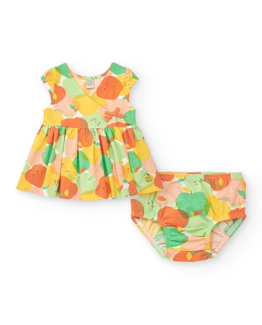 Imagem 0 de Vestido para Bebé com Estampado de Maçãs e Cueca em Conjunto