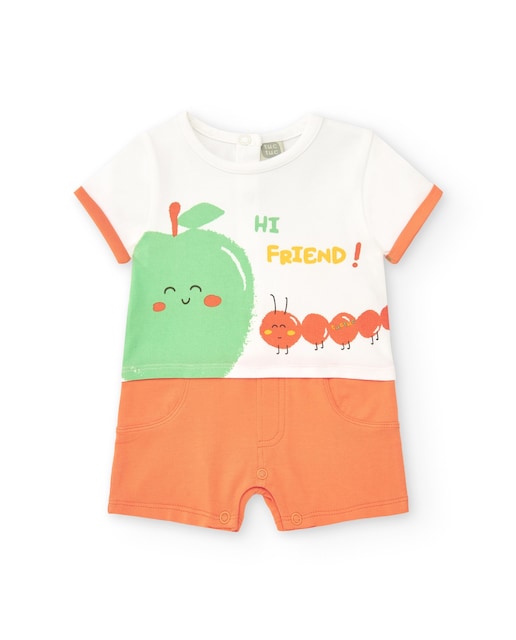 Imagem 0 de Babygrow para Bebé Combinado com Estampado de Maçã e Mensagem hi Friend!