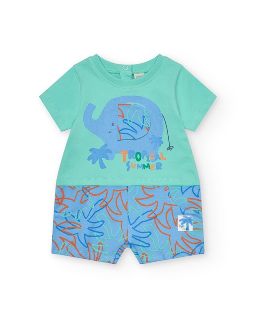 Imagem 0 de Babygrow para Bebé Curto Combinado com Estampado de Elefante e Folhas