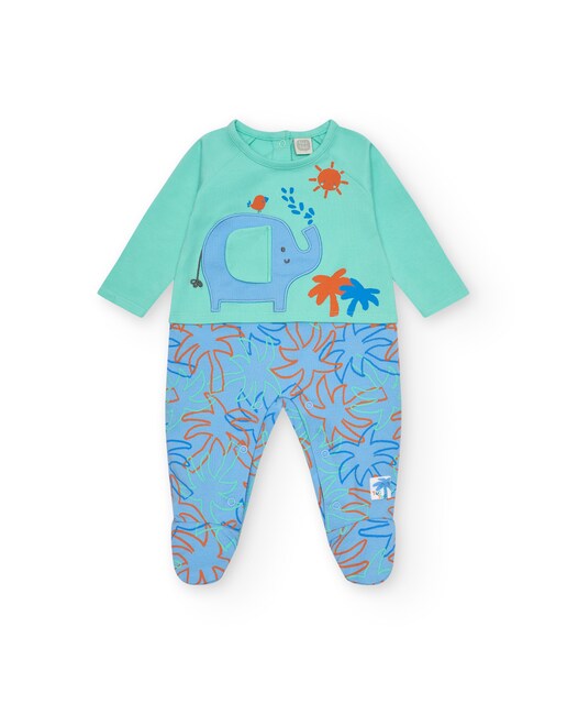 Imagem 0 de Babygrow Verde para Bebé Combinado com Estampado de Palmeiras e Elefante