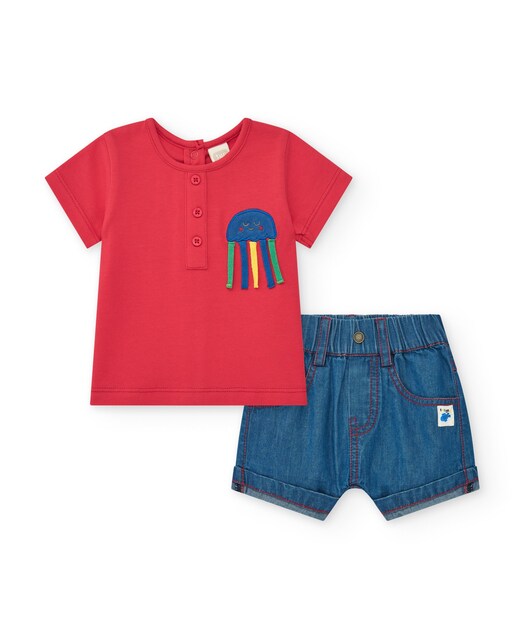Imagem 0 de Conjunto para Bebé com T-shirt Vermelha e Calções Jeans