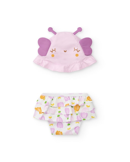 Imagem 0 de Conjunto para Bebé com Chapéu Rosa de Borboleta e Cueca com Folhos