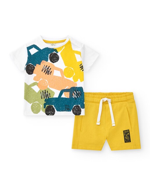 Imagem 0 de Conjunto para Bebé com T-shirt de Carros e Bermudas Lisa
