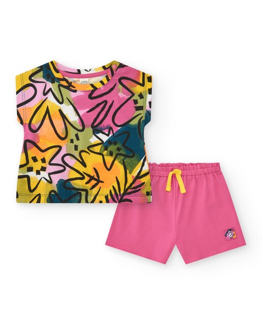 Imagem 0 de Conjunto Infantil com T-shirt Estampada e Calções Lisos