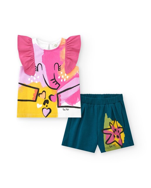 Imagem 0 de Conjunto Infantil com T-shirt de Elefante e Calções Azuis