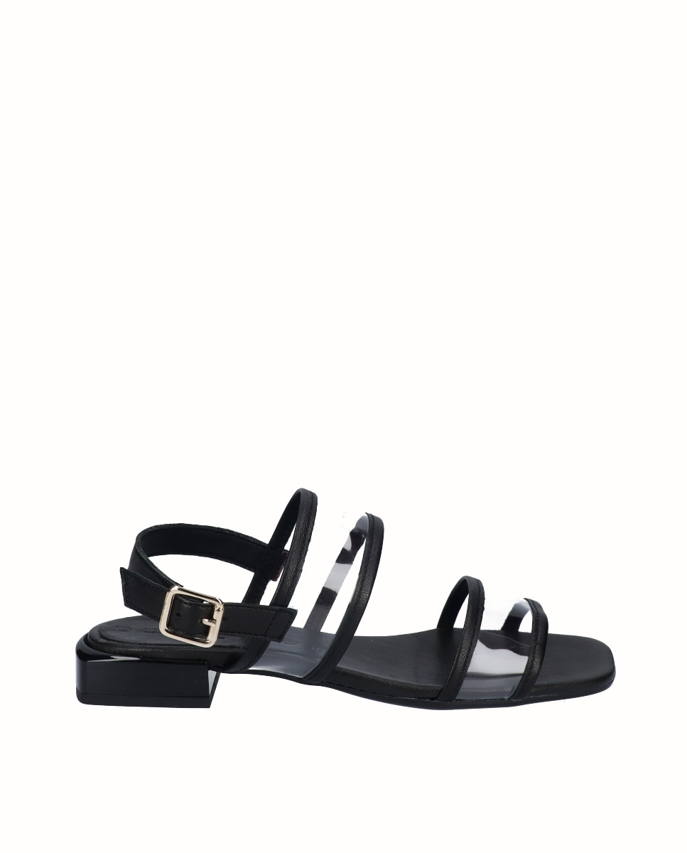 Sandálias Rasas de Pele com Tiras Preto-1