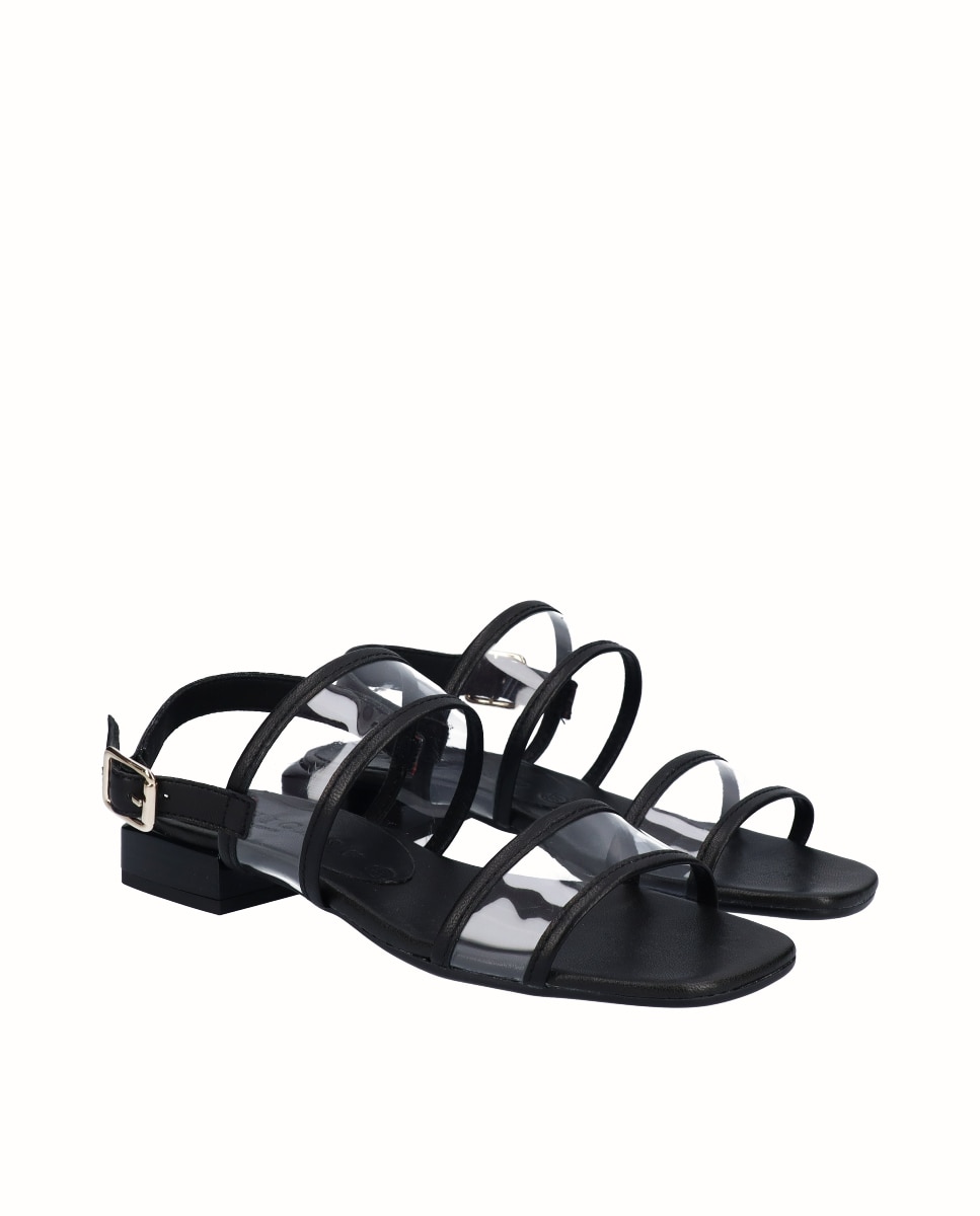 Sandálias Rasas de Pele com Tiras Preto-2