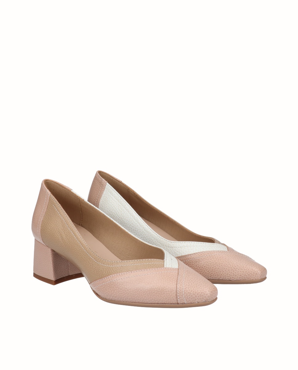 Sapatos de Salto em Pele Combinada Nude-2