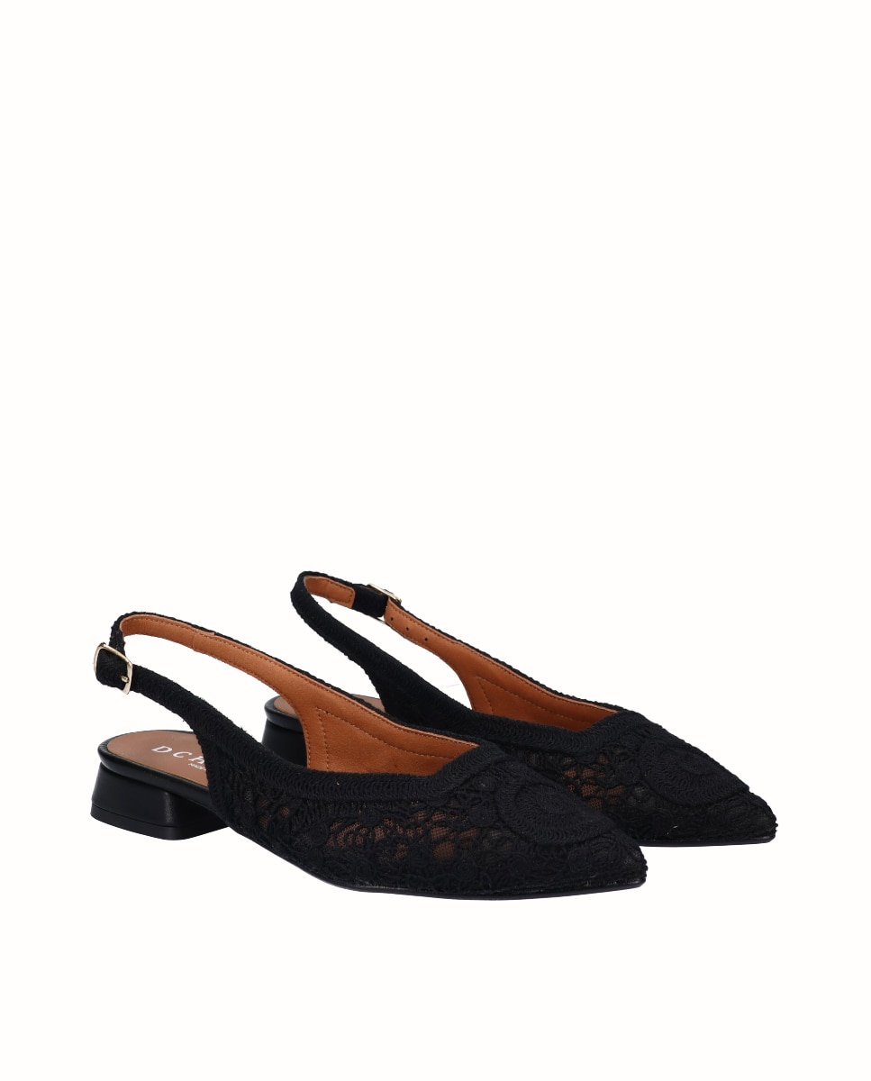 Sapatos Rasos de Fantasia com o Calcanhar Aberto Preto-2