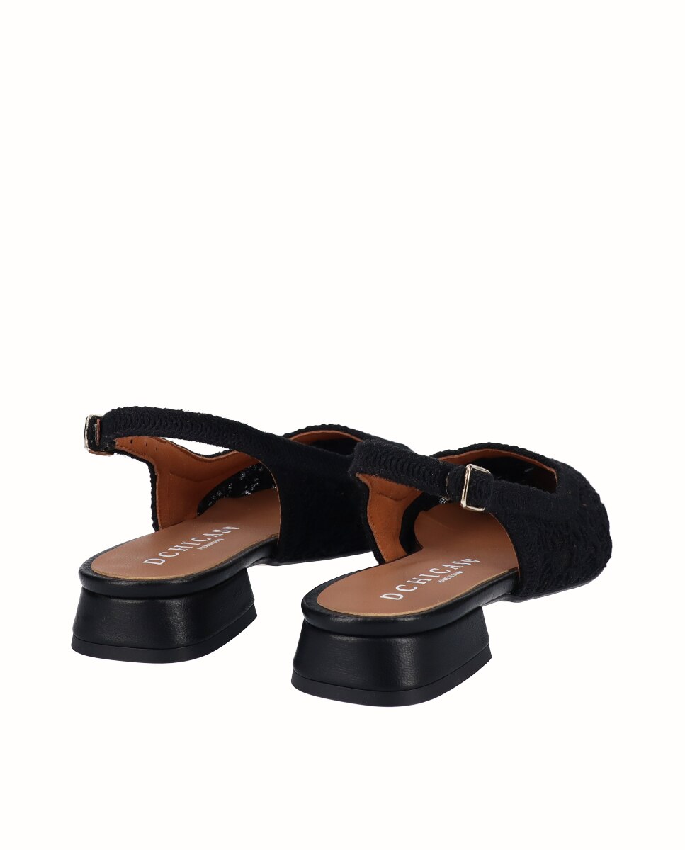 Sapatos Rasos de Fantasia com o Calcanhar Aberto Preto-3