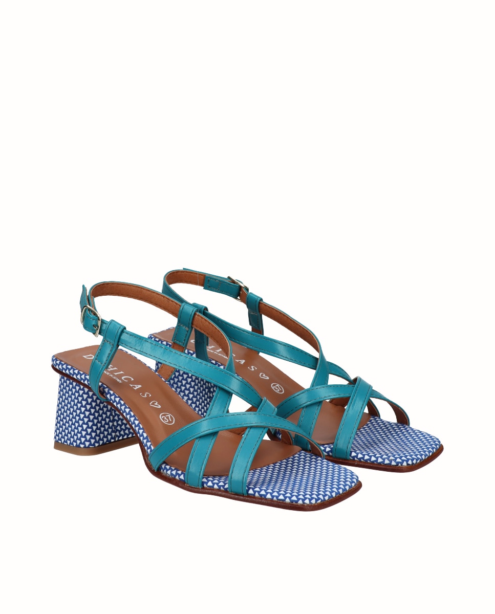 Sandálias de Tiras de Salto Azul-2