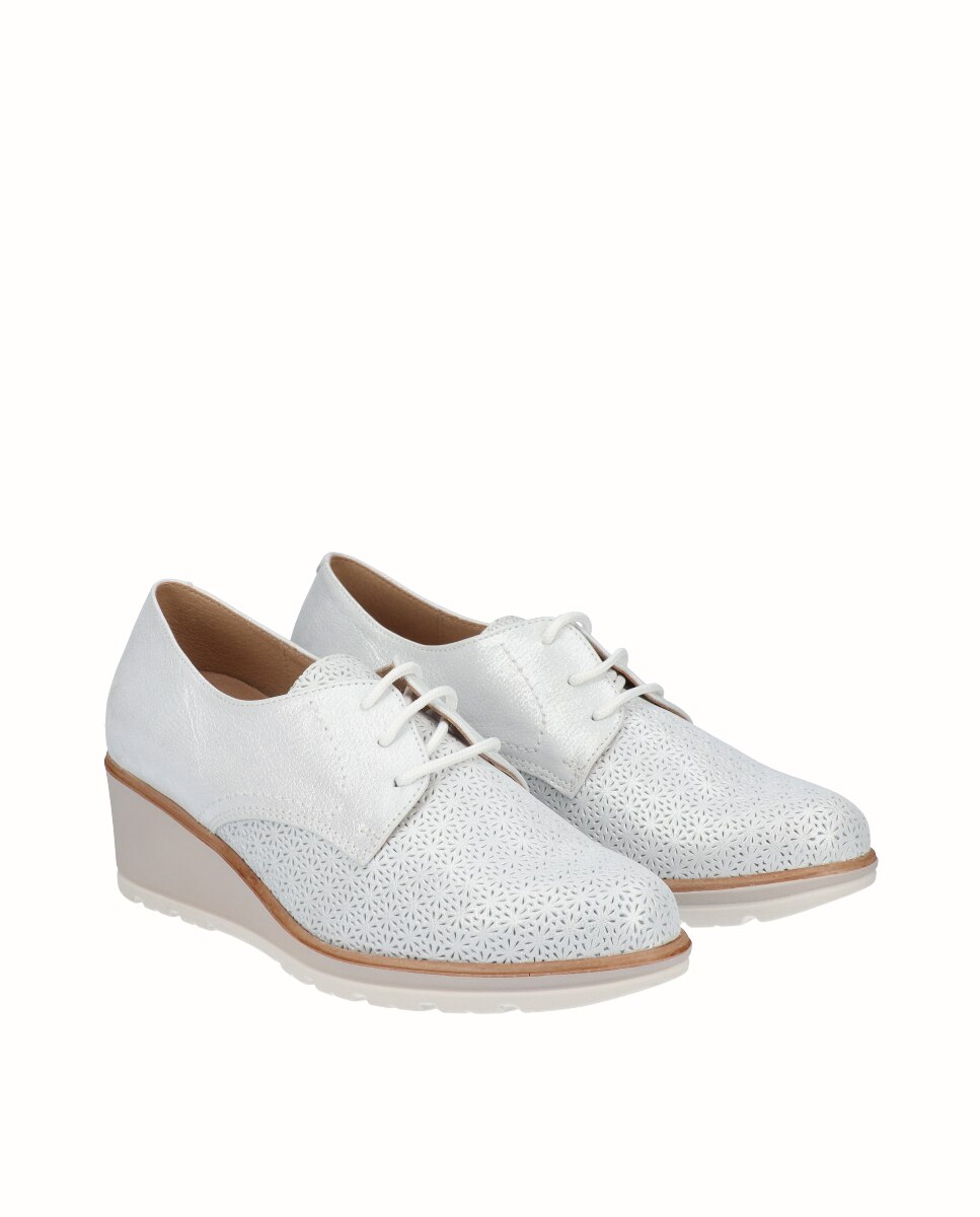 Sapatos de Cunha em Pele com Atacadores Branco-2