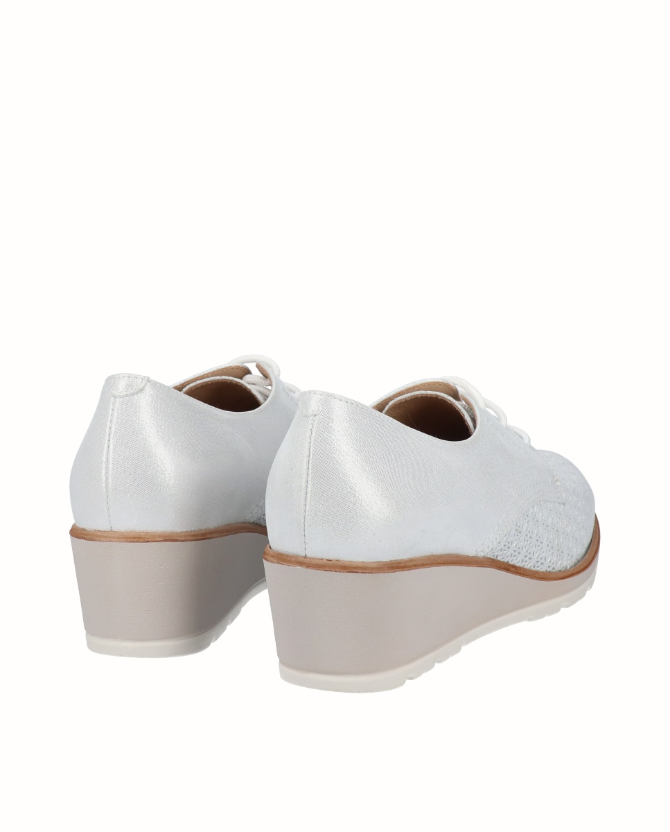 Sapatos de Cunha em Pele com Atacadores Branco-3