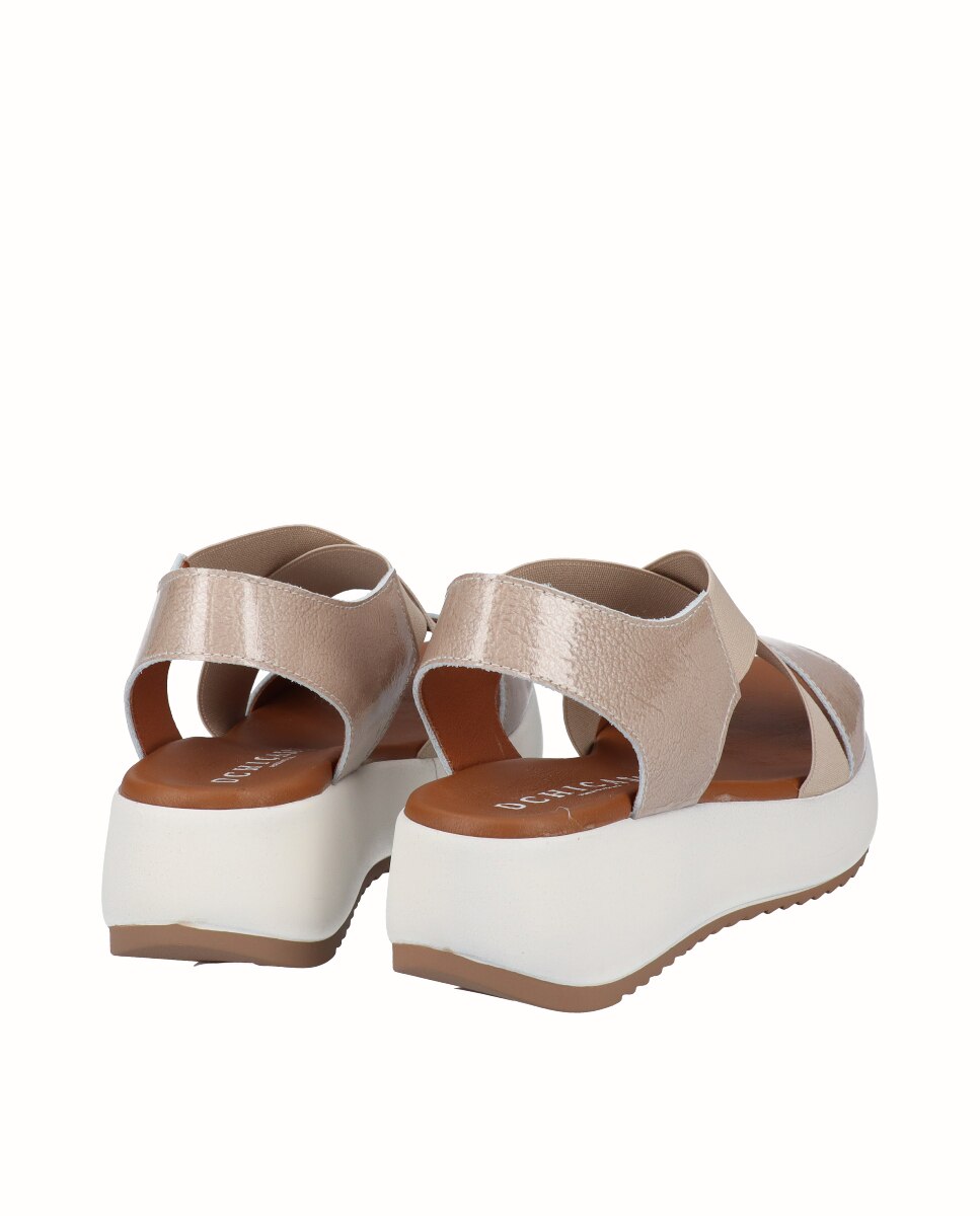 Sandálias de Plataforma em Pele com Elásticos Largos Taupe-3